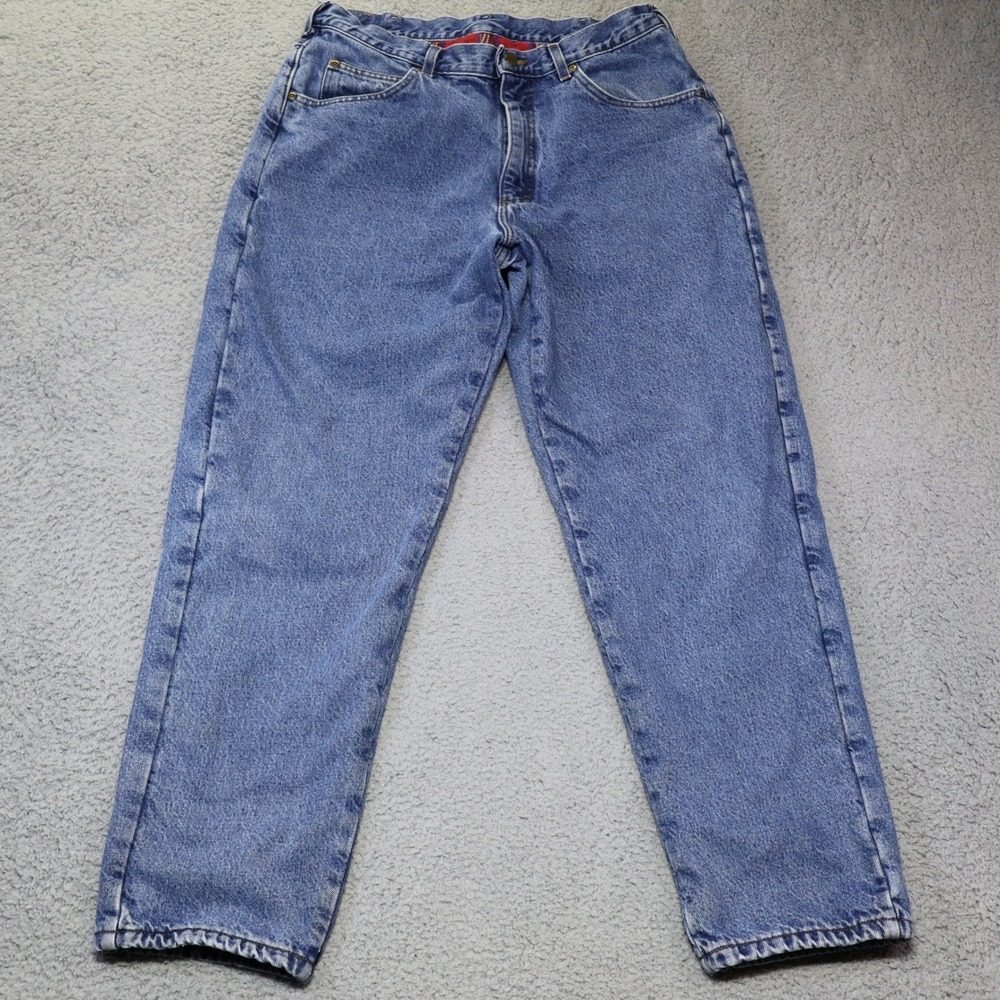 LL Bean Double L Flannel Lined Relaxed Fit Jeans Mens 32x29 Blue Plaid Lining